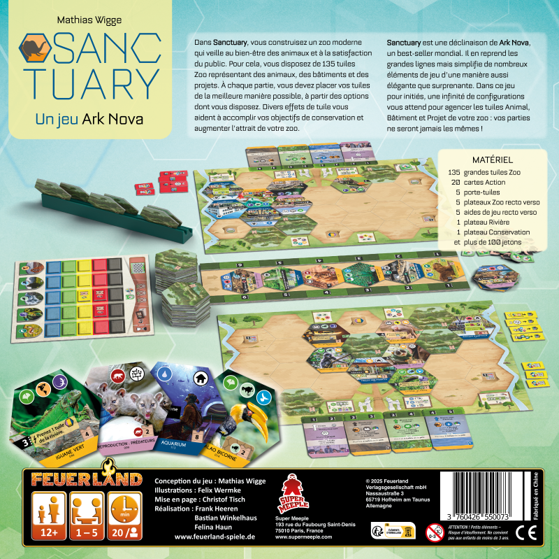 dos de la boîte du jeu Ark Nova: Sanctuary