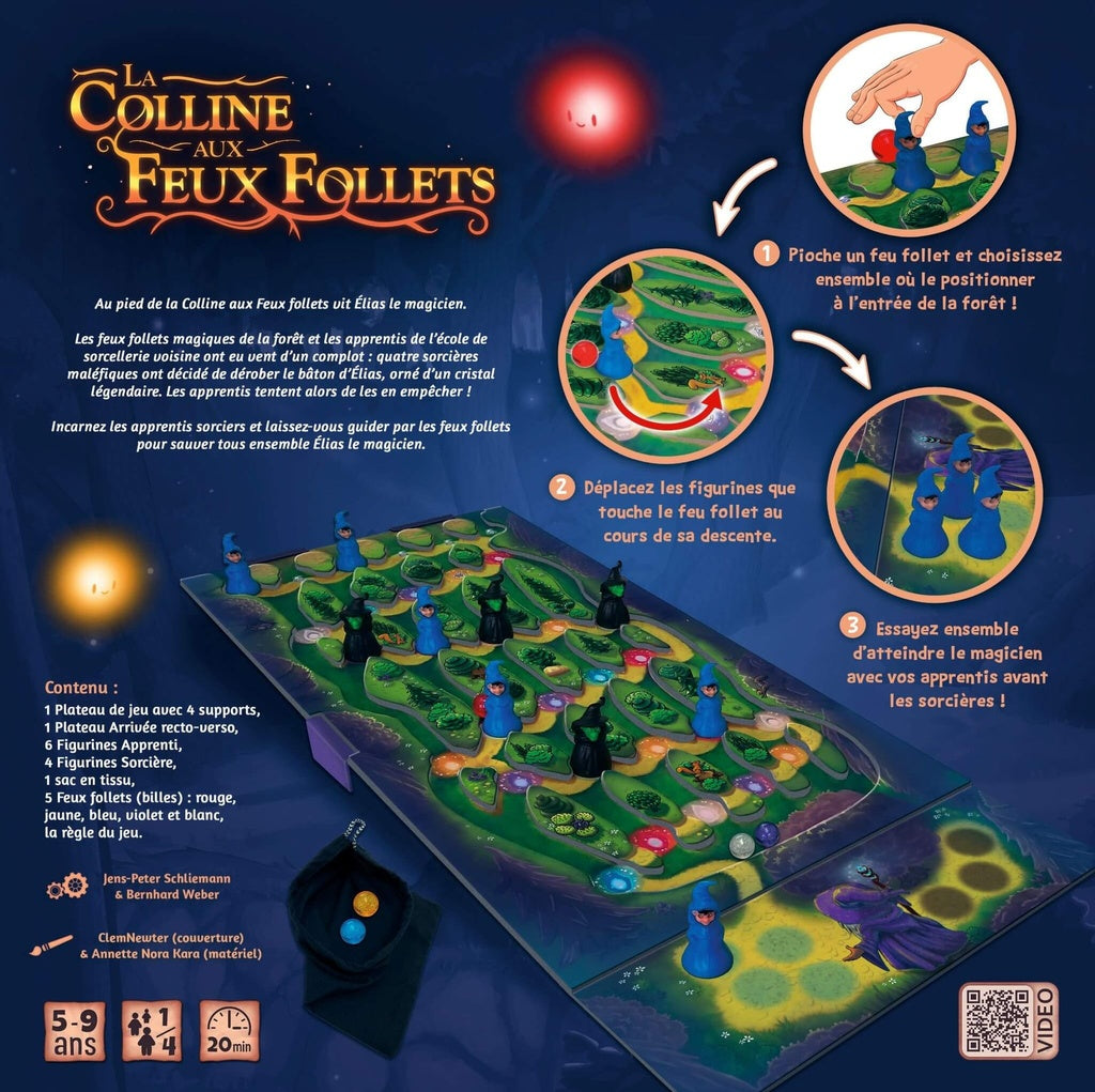 Dos de la boîte du jeu la colline aux feux follets