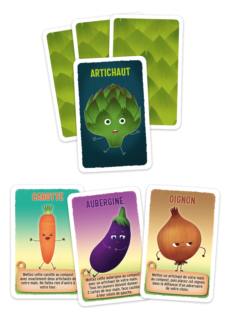 Exemple de cartes pour le jeu la fin des artichauts
