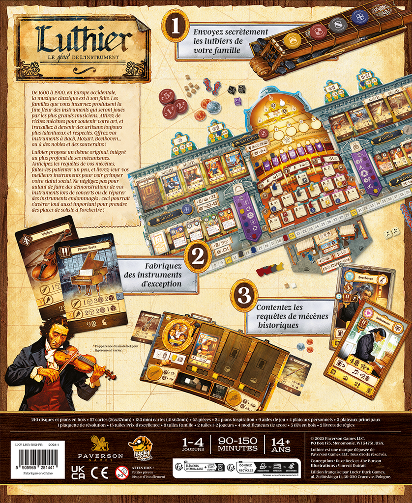 Dos de la boîte du jeu Luthier