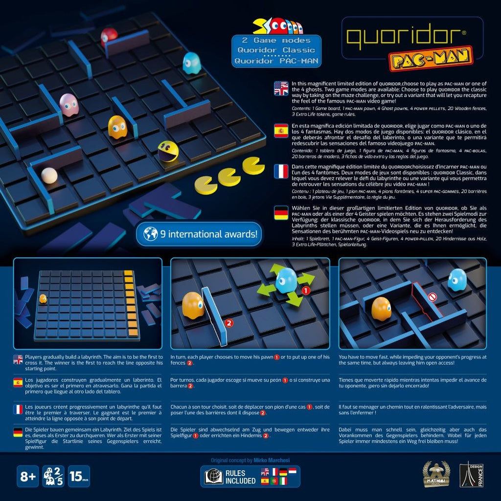 Dos de la boîte du jeu Quoridor PAC-MAN