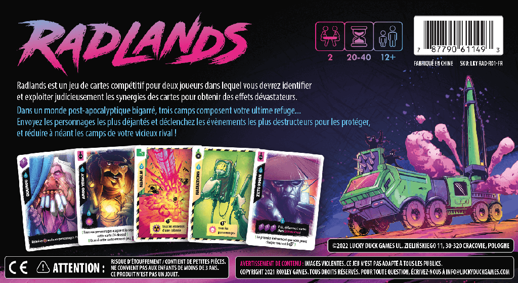 Dos de la boîte du jeu Radlands