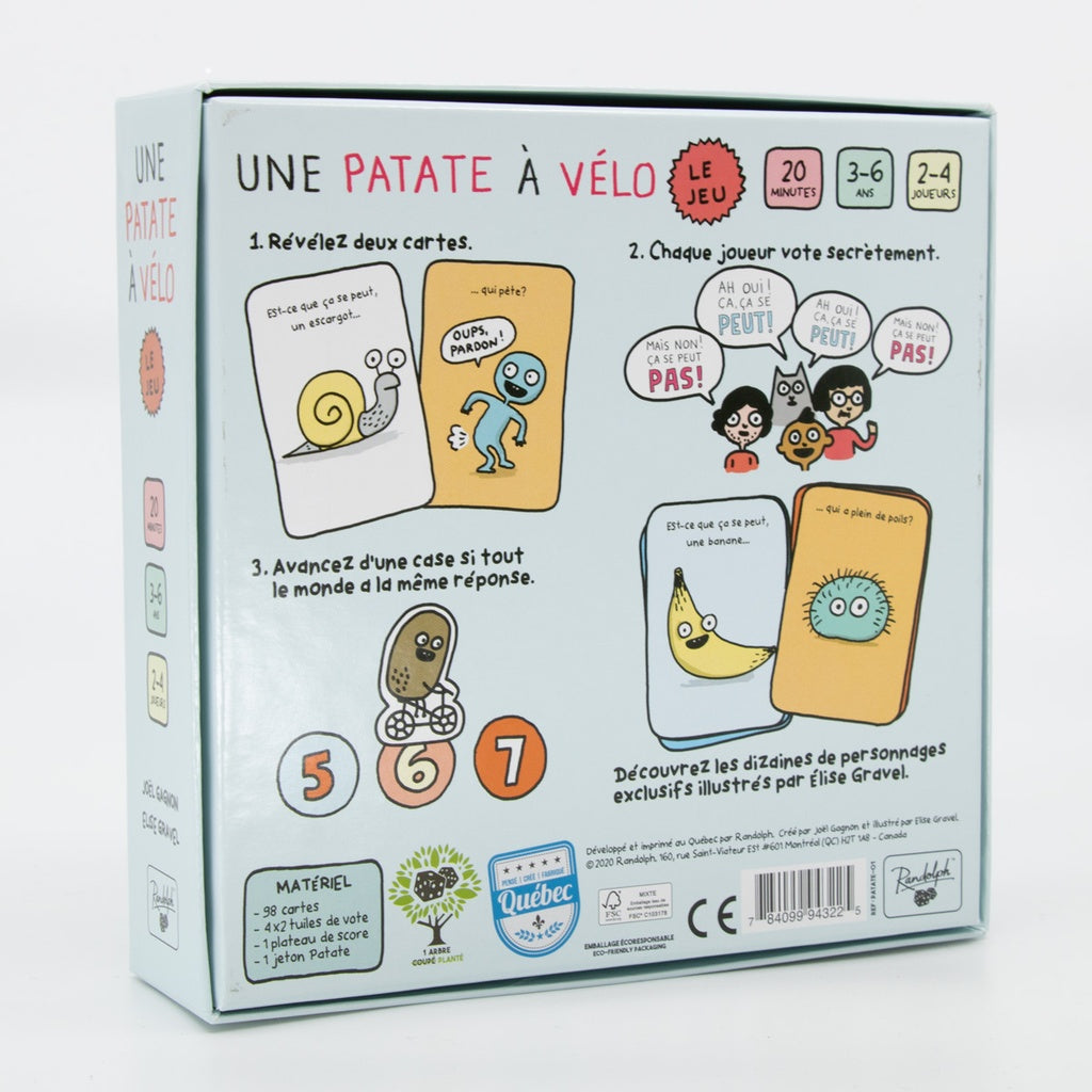 Dos de la boîte du jeu une patate à vélo