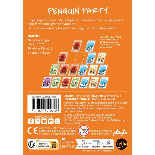 Dos de la boîte de penguin party en français