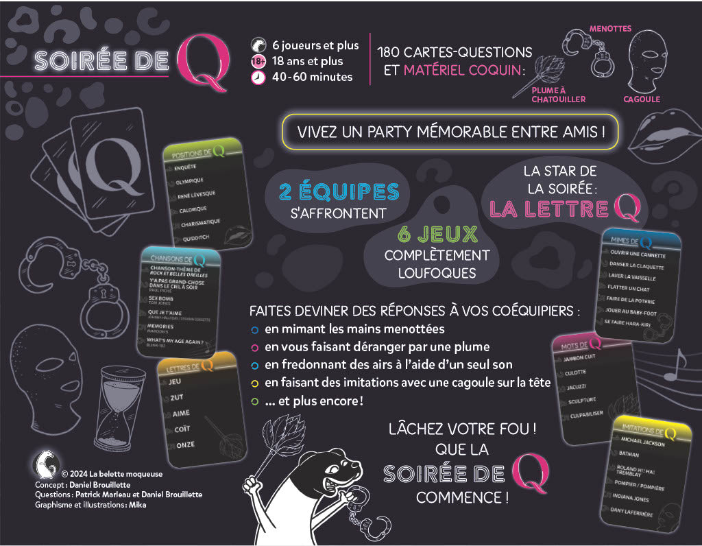 Dos de la boîte du jeu soirée de Q en Français