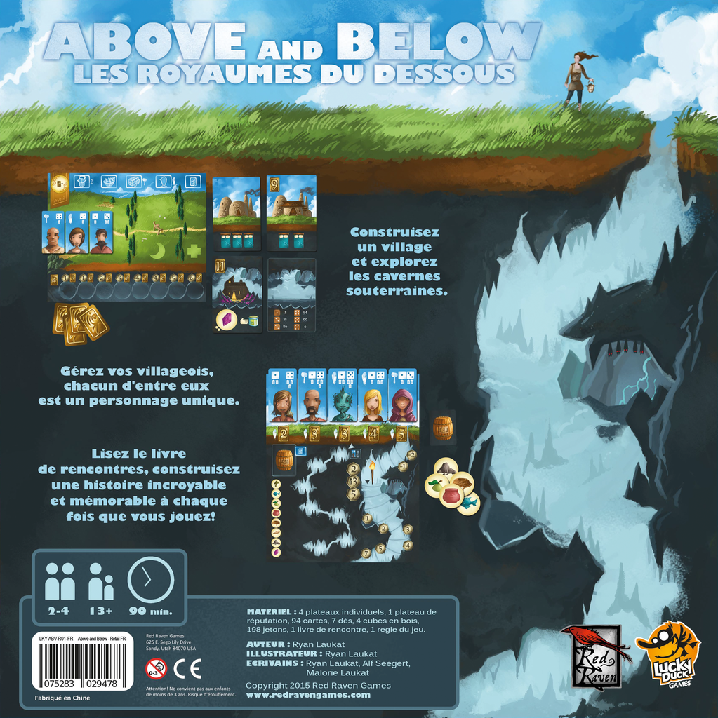 Dos de la Boite du jeu Above and Below - Les royaumes du dessous en Français