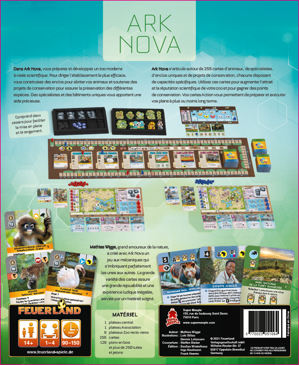 Dos de la boîte du jeu Ark Nova en Français