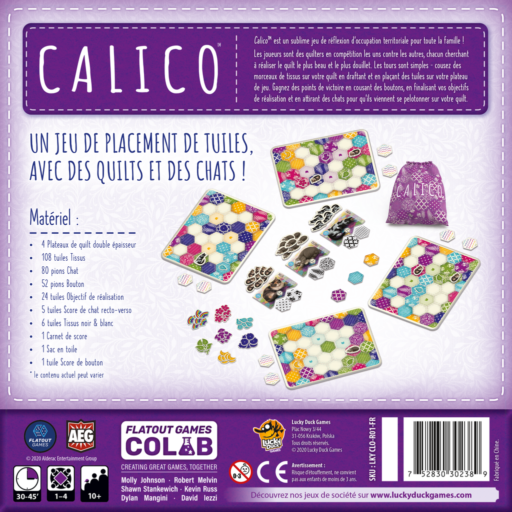 Dos de la boîte de Calico en Français