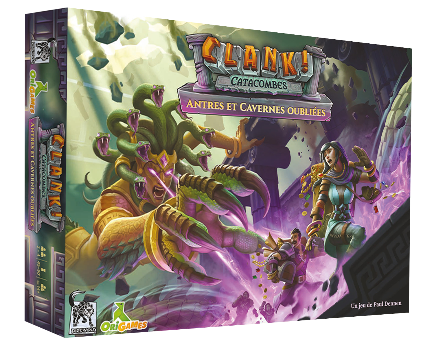 Boîte de l'extension antres et cavernes oubliées pour le jeu clank! catacombes en français