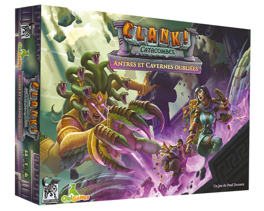 Boîte de l'extension antres et cavernes oubliées pour le jeu clank! catacombes en français
