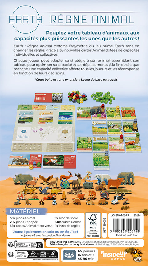Dos de la boîte de l'extension règne animal pour le jeu Earth
