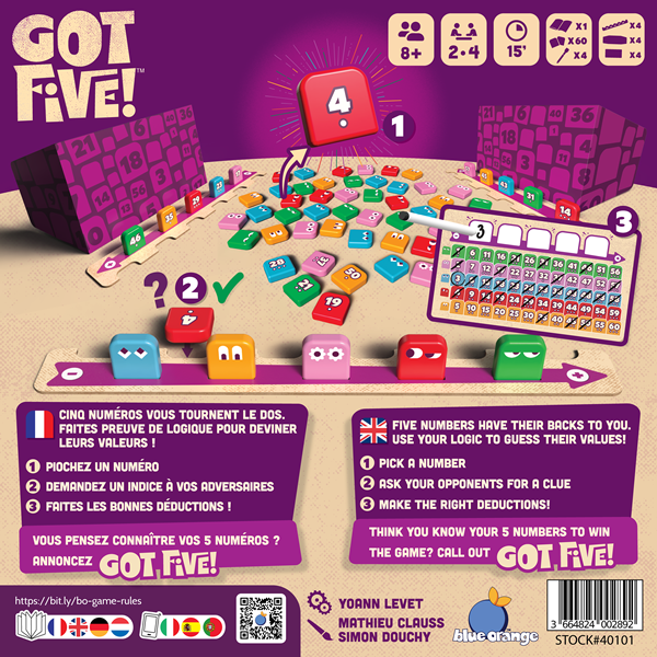 Dos de la boîte du jeu Got Five!