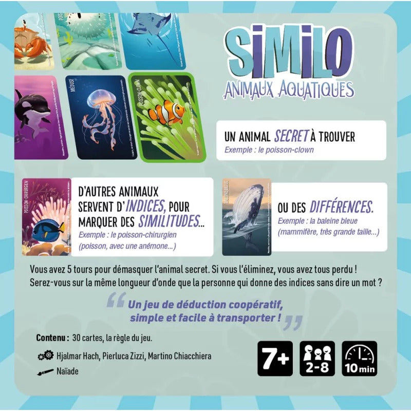 dos de la boite du jeu similo - animaux aquatiques