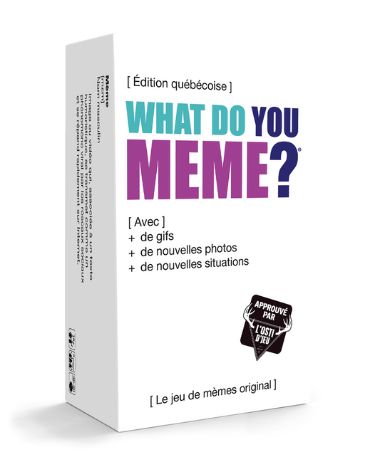 Boîte du jeu what do you meme? édition québécoise avec Gif.