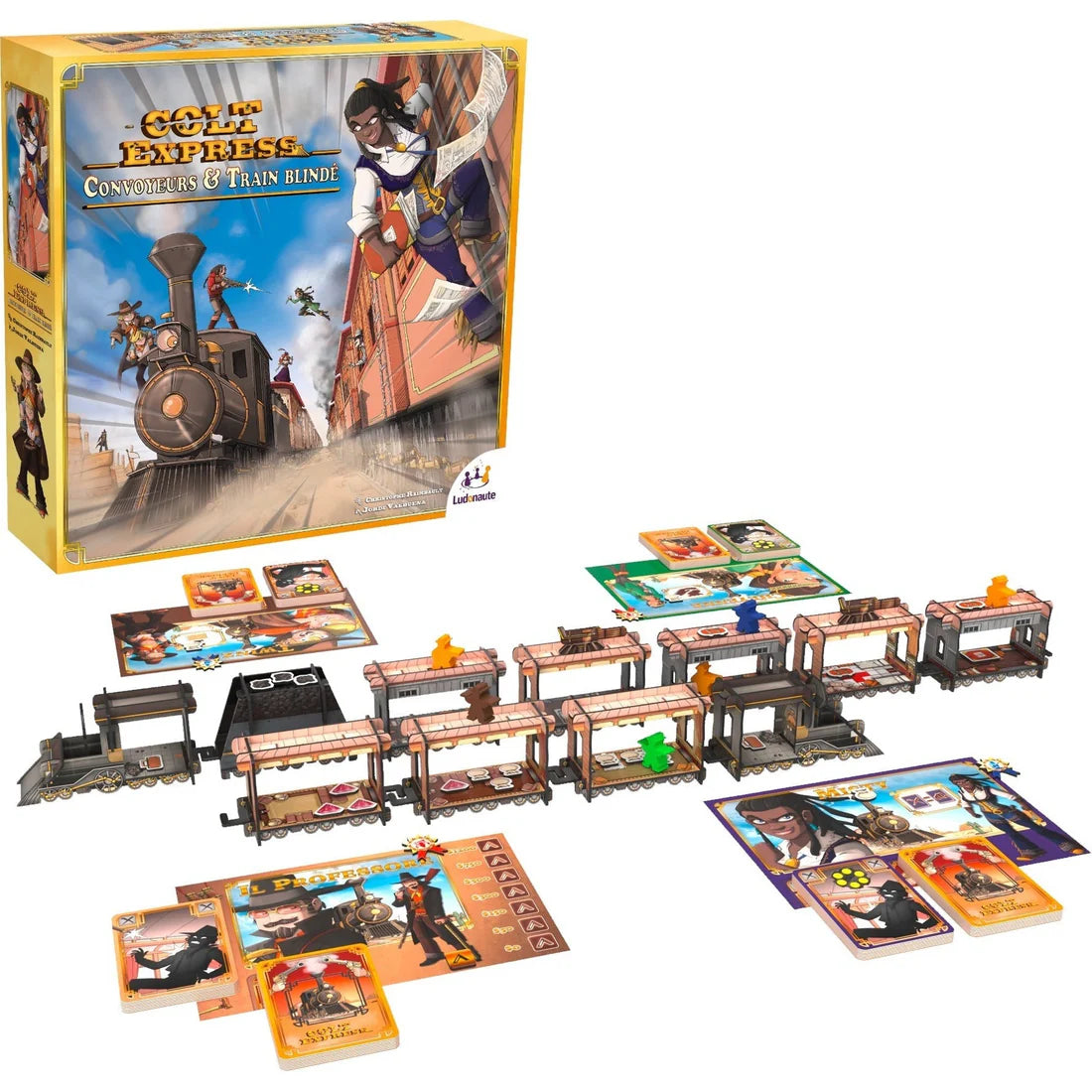 Matériel du jeu colt express etension convoyeur et train blindé
