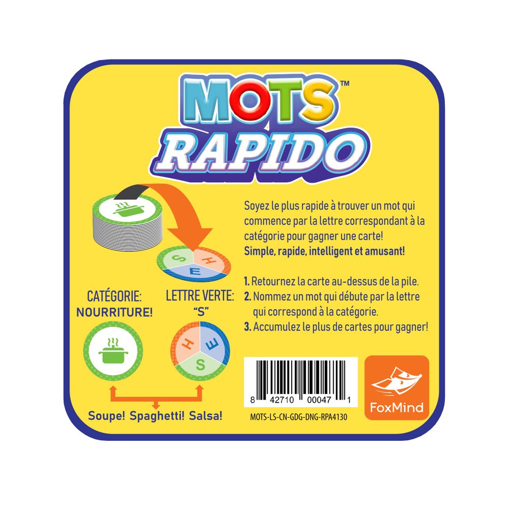 Dos de la boîte du jeu mots rapido