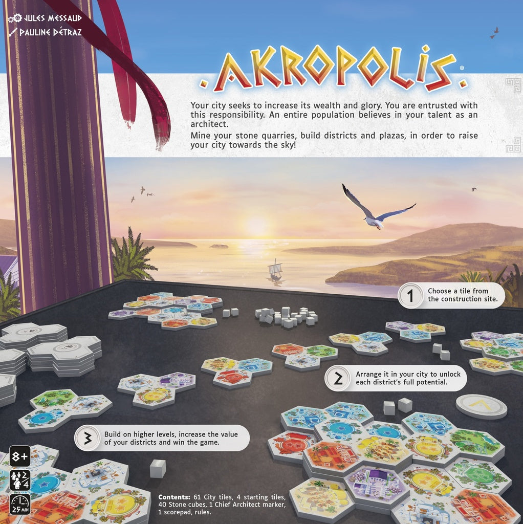 Dos de la boîte du jeu Akropolis en Français