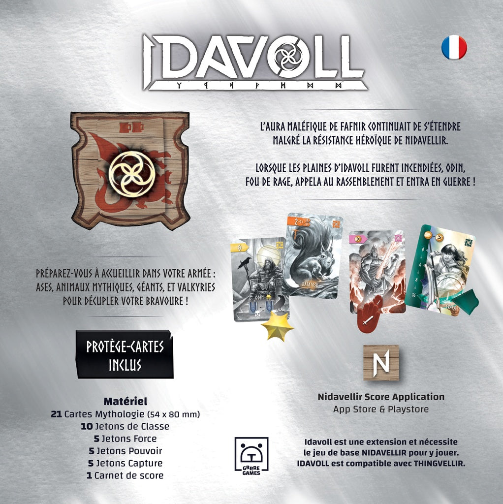 Dos de la boîte de l'extension Idavoll pour le jeu Nidavellir